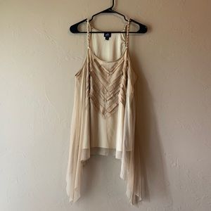 Tan mesh Tank Top with Suede Details
